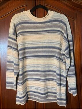 Women's Striped Crewneck Sweater - Blue & Cream